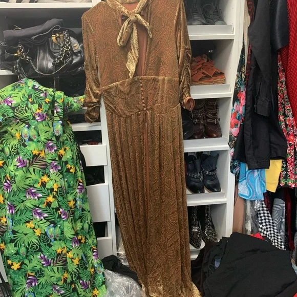 Unique vintage overcoat coat duster gold color velvet dress - Picture 2 of 7